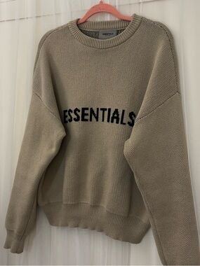 Essentials Beige Crewneck Sweater with Black Logo